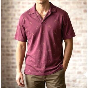 VTG Polo Ralph Lauren Polo Shirt Golf Clubs All Over Print Maroon Burgundy M